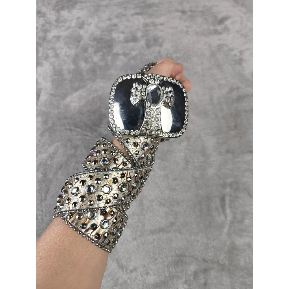 Rhinestone Cross Western Belt Womens Studded Bling Leather Wide Y2K Cowgirl